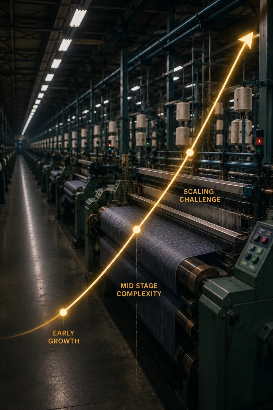 Manufacturing floor with a rising growth line